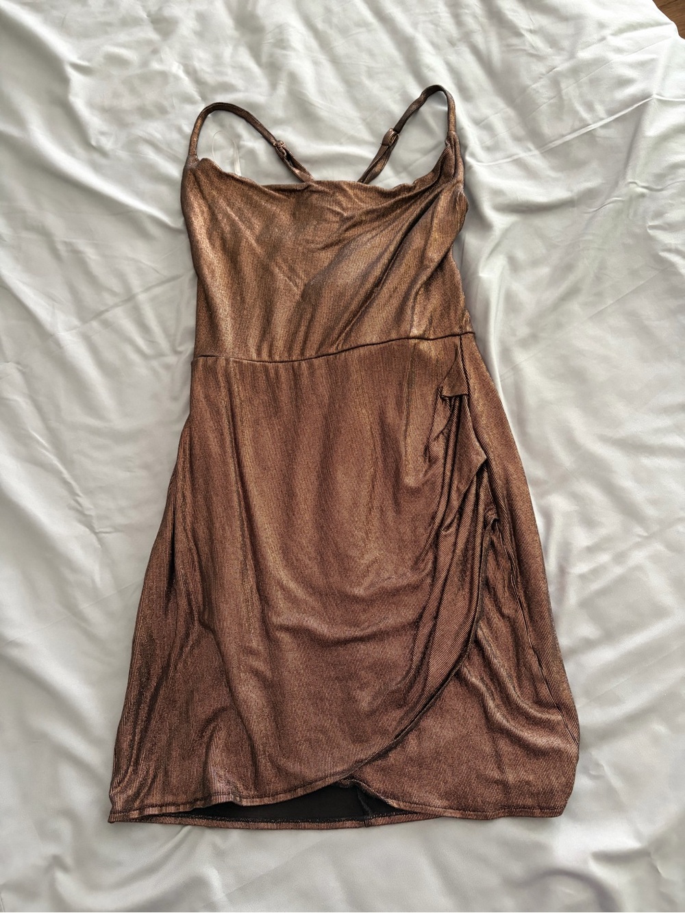 Speechless Copper Slip Mini Dress with Draped Wrap Skirt